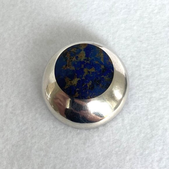 VTG Sterling Silver 950 Mexico Chunky Round Lapis Lazuli Inlay Pendant Brooch - Picture 11 of 16